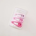 Three pieces of matte pink candy-colored drop-shaped metal hair clips on a card - Pink Teardrop Set