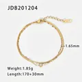 Elegant gold double-layer stainless steel bracelet featuring a round zircon and small pearls - Double Layer Snake Chain With Zircon Style (JDB201204)