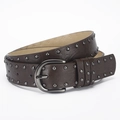 Dark brown faux leather belt with double silver studs and metal pin buckle - 107*3.3CM / Coffee
