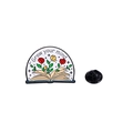 Spilla smaltata a forma di libro floreale con scritta Grow your mind su bianco - Fai crescere la tua mente