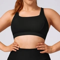 Minimalist plus size black yoga set featuring a square neck sports bra and leggings - XXL / Bra / Premium Black