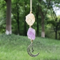 Suspension de voiture artisanale en améthyste et citrine avec pendentifs lune et étoile - Citrine + Améthyste (Corde Beige)