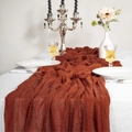 Burnt orange cheesecloth table runner with rustic texture for boho wedding decor - 90cm x 300cm / Rust red