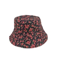 Detail showing the floral pattern texture and top view of the black cotton bucket hat - Bucket Hat / Small Flower Black-Bucket Hat