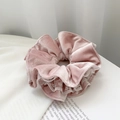 Pink velvet hair scrunchie with white lace edges on an open book, elegant hair tie accessory - Q686-2 Pink Velvet White Lace