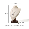 Beige linen mannequin necklace stand with walnut wood base for jewelry display - Medium Mannequin Necklace Stand - Beige Velvet