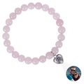 Pink stone bead bracelet with a silver heart-shaped projection pendant for photos - Rose Quartz Bracelet