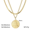 Collana a doppio strato dorata con ciondolo icona Gesù e catena a serpente, 45/55cm - Stile Oro(KN232331-Z)