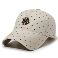 Vintage beige cotton baseball cap with black polka dots and brown logo embroidery - Adjustable / Light Beige