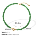 Green opal stone beaded necklace with gold stainless steel clasp, length 42+5cm - Green Cat's Eye Stone (XL168)