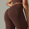Dark brown high-waisted seamless ribbed leggings with scrunch butt lifting effect - S / Bottoms / Brown