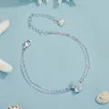 925 sterling silver double-layer bracelet with blue seashell pendant and coral accents - BSB176 Blue Conch Double Layer Bracelet