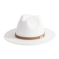 Detail of white felt fedora hat featuring a brown leather belt with golden buckle - M(56-58cm) / White + Brown Belt