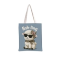 Détail du sac cabas en toile bleue avec imprimé mouton et anses blanches - Gris Bleu Mouton avec Lunettes de Soleil (jiayingstd107)