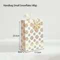 Small Christmas gift bag with golden snowflakes and white satin ribbon handles - Small Handbag Snowflake Pattern