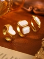 Retro gold metal rings with white enamel in heart, rectangle, and oval shapes - Stainless Steel Vintage Relief Enamel Ring Set (3Pcs) (20不锈钢滴油戒指3个)