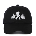 Verwaschene Denim-Baseballkappe mit Bigfoot-Stickerei aus schwarzer Baumwolle für Damen - Verstellbar / Schwarz