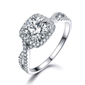 Classic 925 sterling silver ring with halo oval pink gemstone and twisted pavé band - Size 5 / Round White Gemstone Halo Style (RUJ063Z-1)