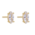 Classic marquise-cut gold stud earrings with sparkling cubic zirconia in four-prong setting - Gold