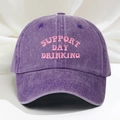 Vintage purple washed cotton baseball cap with pink Support Day Drinking embroidery - Purple