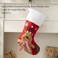 Red knit Christmas stocking with 3D reindeer decor and white faux fur trim, 45cm height - Large 3D Reindeer Style (Red/White) / 28*45cm