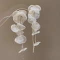 Handmade white chiffon flower earrings with long pearl tassels in a sweet vacation style - 28# Silver Earring Post - White Long Tassel