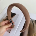 Padded brown fabric headband with handmade label, Korean style wide hair accessory - Dark Khaki