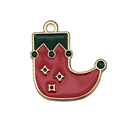 Ciondolo calza di Natale in smalto rosso e verde con finitura dorata per gioielli fai-da-te - Calza Motivo Diamante (19583) / 1 pezzo (20x19mm)
