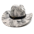 Detailed shot of tie-dye cowboy hat featuring a bronze bull head metal buckle and band - M(56-58cm) / Tie-Dye Grey