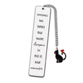 Detail of silver stainless steel bookmark with black cat charm and engraved reminder - A5-Reminder You Are Awesome Cat