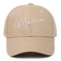 Berretto da baseball in cotone kaki con ricamo Mama bianco e un piccolo cuore rosa - Cachi