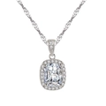 Elegant silver necklace with cushion-cut halo white zircon pendant on a white background - Square White Zircon Necklace Xl-98 [with Water Ripple Chain]