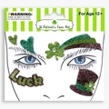 Green glitter St. Patrick's Day face art stickers with shamrocks and lucky motifs - Clover Luck Top Hat
