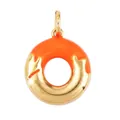 Mini donut jewelry pendant with orange enamel inlay and golden drip finish for DIY crafts - Orange Wave Donut (ACF6621-8)