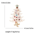 Golden Christmas tree brooch with white enamel and colorful rhinestones plus size details - Christmas Tree-2545-WH (Cream White Multicolor Rhinestone)