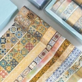 Vintage washi-tape set in blauw en goud met sierlijke bloemen en geometrische folie - Prachtige Liederen