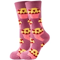 Purple cotton blend mid-calf socks with yellow cupcake patterns and red heart details - Size 35-42 / Cupcake