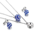 Silver stainless steel jewelry set featuring blue crystal spheres and clear pendant - Silver Blue Ball Pendant Set (KS57925-K)