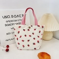 Sac fourre-tout en velours côtelé avec imprimé fraise et anses roses pour le quotidien - Sac à bento / Beige