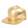 Chapeau snapback doré en cuir PU avec motif crocodile et visière plate de style hip hop - Réglable / Doré