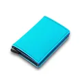 Sky blue RFID blocking automatic pop-up credit card holder with carbon fiber texture - Turquoise Blue