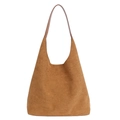 Vintage brown suede tote bag with leather straps on white background for women - Brown