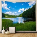 Detail of bohemian nature tapestry showing mountain forest lake scenery on a wall - 73x95cm (Brushed Fabric) / Alpine Lake