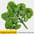 Green artificial ginkgo branch with five forks and twenty-five realistic leaves - 5-Pronged Green Ginkgo