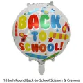 18-inch round foil balloon featuring colorful Back to School text and stationery graphics - Large White Round Balloon