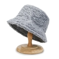 Solid grey lamb wool bucket hat with soft plush texture for winter style and warmth - One Size / Gray