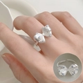 Retro bow-shaped silver ring with light blue zircon stones and adjustable open band - Blue Zircon Bow Accent(JZ5215)