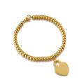 Handgefertigtes 18k vergoldetes Titanstahlperlenarmband mit Herzanhänger für Damen - Edelstahl/Vergoldet / Goldene Perle Poliertes Herz-Stil (KB149640-Z)