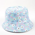 Détail d'un chapeau de soleil bleu clair en coton avec imprimés floraux roses et blancs fins - M(56-58cm) / Petit Fleuri Bleu Clair (08#)
