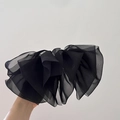 Oversized black chiffon bow spring clip for women with multilayered French style design - Black